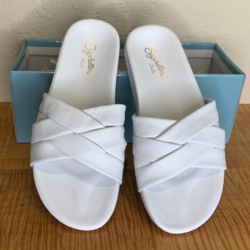 Seychelles White Leather Show Me Love Slide Sandal size 8 NIB